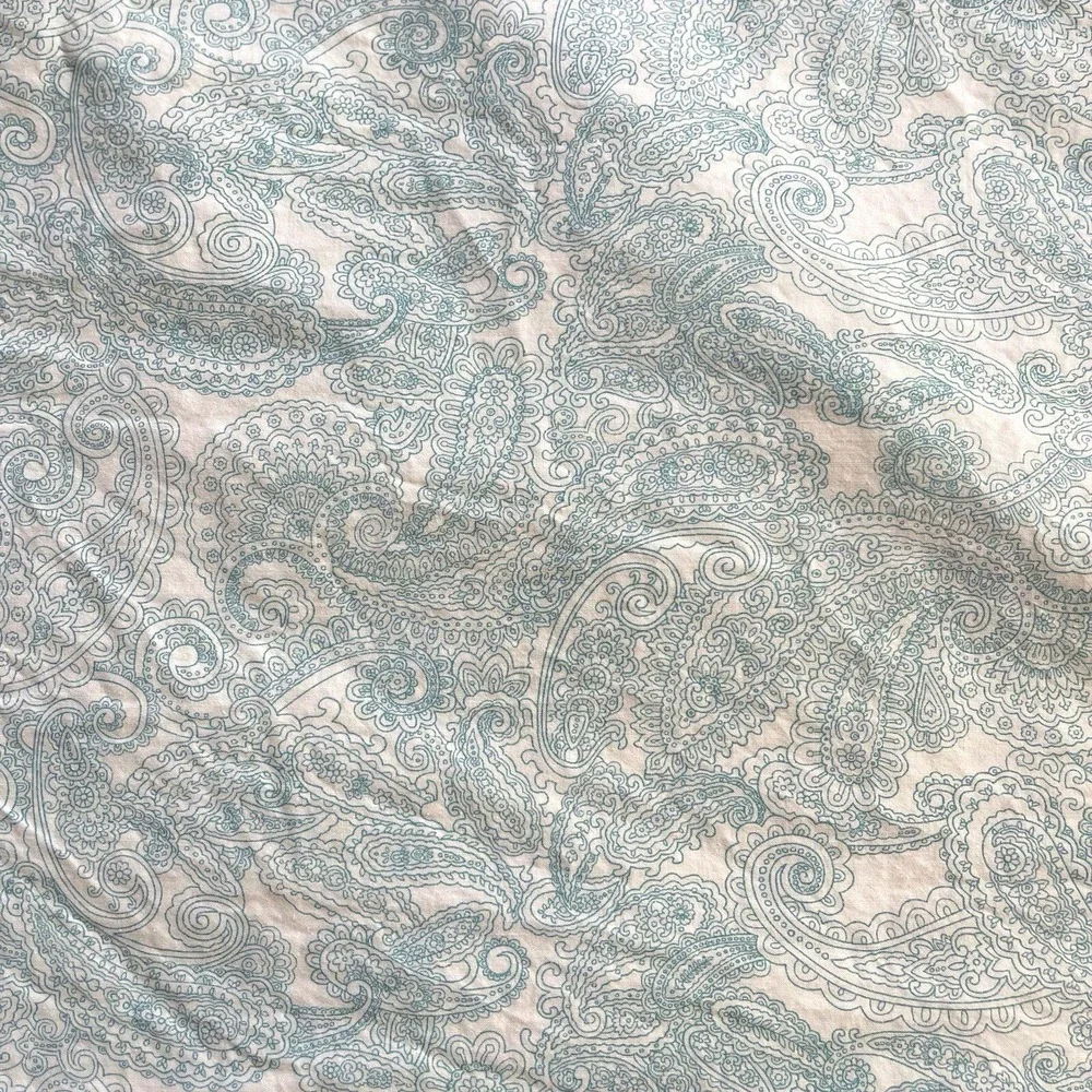 Ralph Lauren Queen Sheet Paisley Flat Bedding Teal Aqua Blue On‎ White Cotton